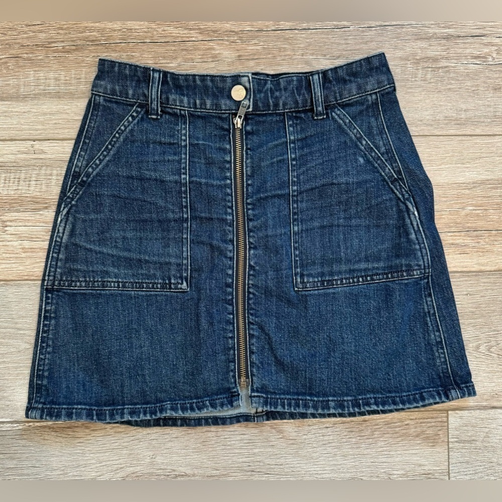 Madewell Womens 4 Denim Zip Front Mini Skirt Size 25 Dark Wash A-Line Y2K Indie‎